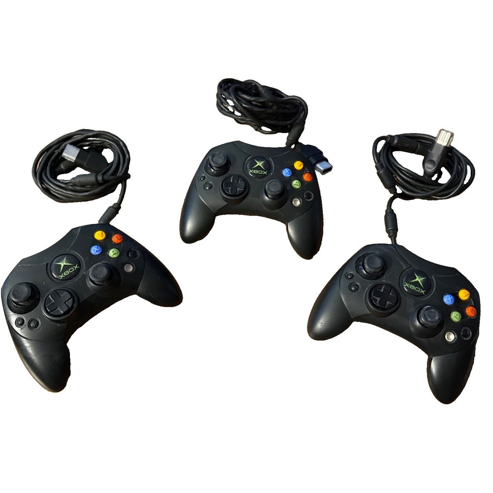 Lot Of 3 Original Microsoft Xbox Black S Type Controller w/ Breakaway Cable